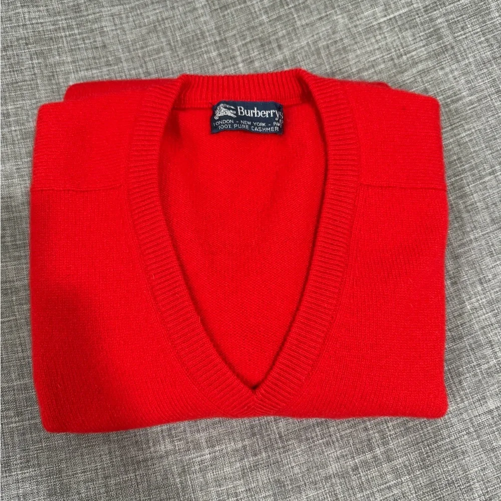 Burberry Men’s Bright Red V-Neck Sweater - Picture 9 of 11